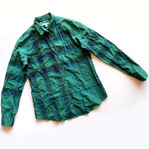 Burberry Brit Plaid Long Sleeve Button-Up Shirt Green Women's M